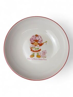 Vintage Strawberry Shortcake Ceramic Bowl - White with Pink Accent